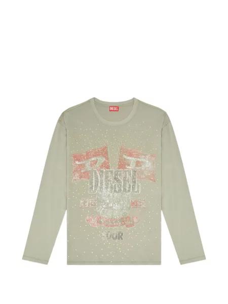Lung tricou Diesel zdrențuiți verde