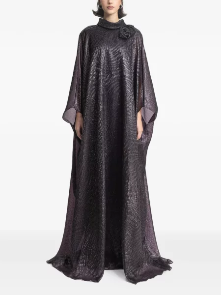 Sukienka maxi Gemy Maalouf w kwiatki z naszywkami garniturowa fioletowa