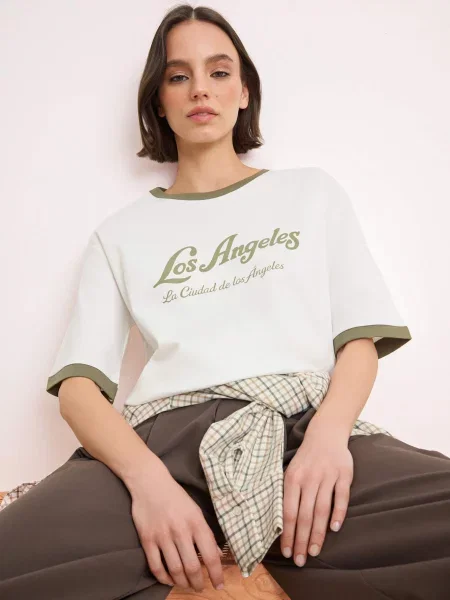 Trendyol Tricou oliv alb