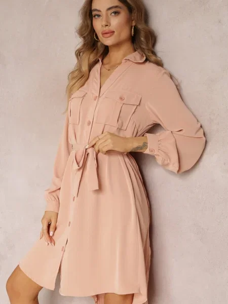 Rochie Cămașă Mini din Zenata roz