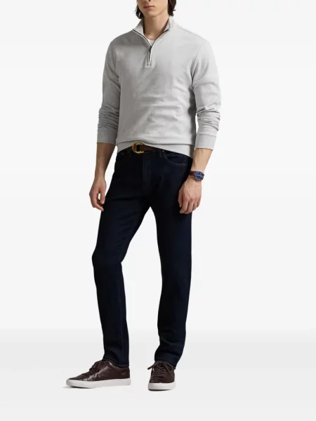 Dryžuota siuvinėta polo marškinėliai Polo Ralph Lauren izoliuoti pilka
