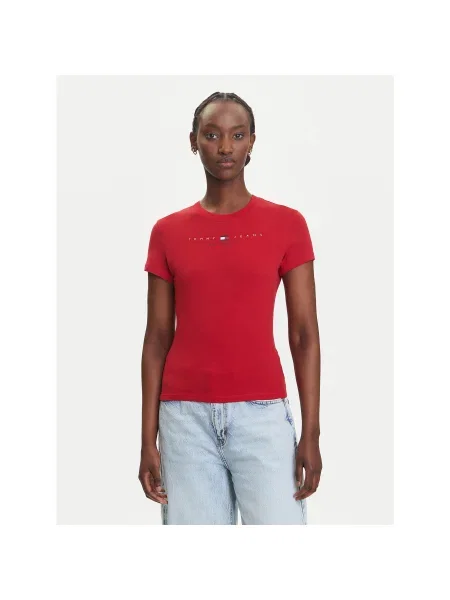 Tommy Jeans Póló Linear Slim Fit piros
