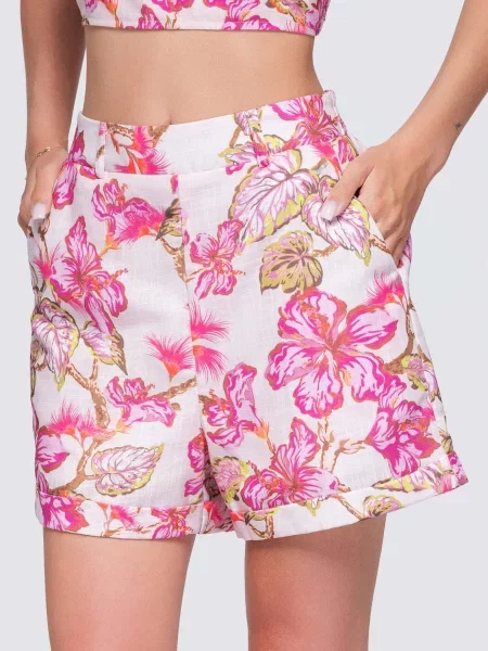 Pantaloni scurți Ombre cu talie înaltă alb
