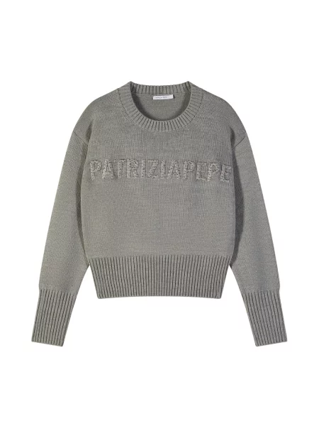 Sweter Patrizia Pepe wełniany z logo szary