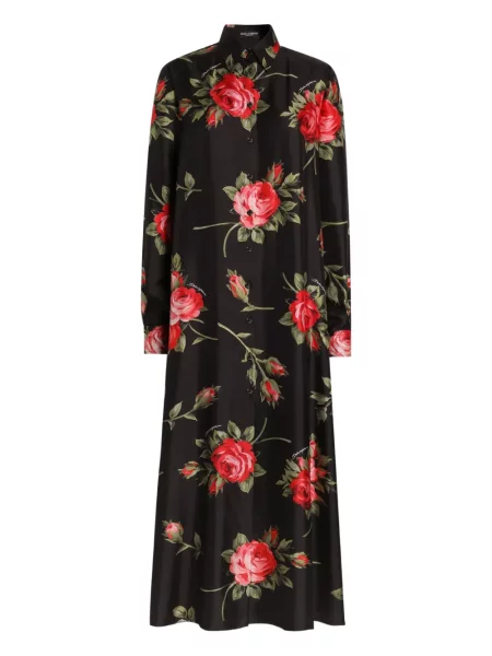 Rochie maxi Dolce & Gabbana cu model floral de costum negru