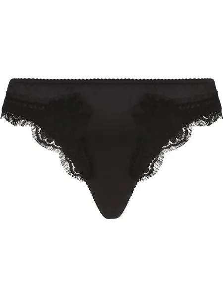 Chiloți tanga Dolce & Gabbana cu model floral din dantelă negru