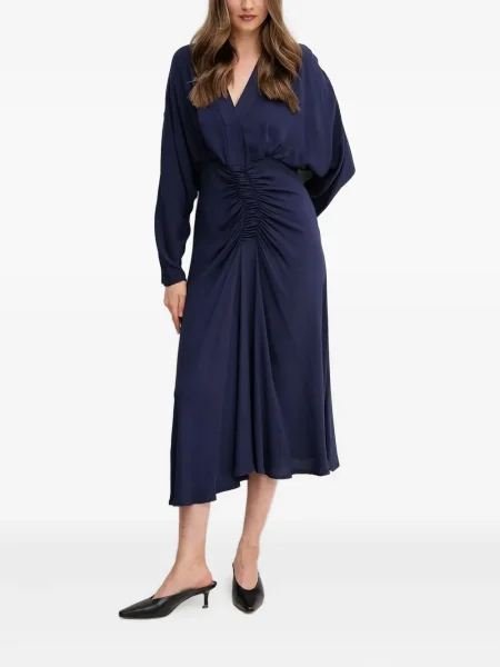 Rochie midi Sandro Ferrone cu decolteu în V până la genunchi de costum albastru