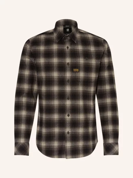 G-Star Raw Flanelová Košile Bristum Slim Fit tmavě zelená/ režná černá