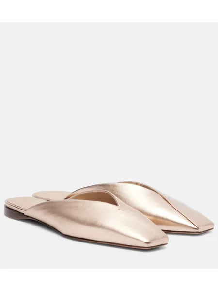 Papuci tip mules Max Mara din piele auriu
