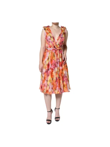 Sukienka midi Dolce And Gabbana bez rękawów w kwiatki do kolan