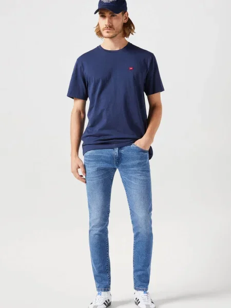 WRANGLER Tricou SIGN OFF bleumarin / roșu alb