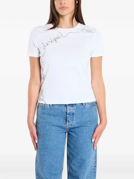 Tricou Desigual cu broderie alb