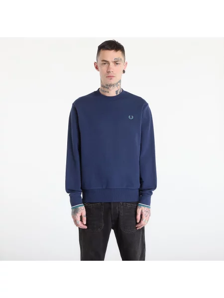 Суитшърт FRED PERRY Crew Neck Sweatshirt Tnsbl/ Snwht/ Dpmt M