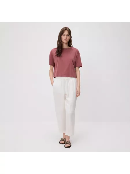 Reserved Kalhoty jogger se lnem bílá