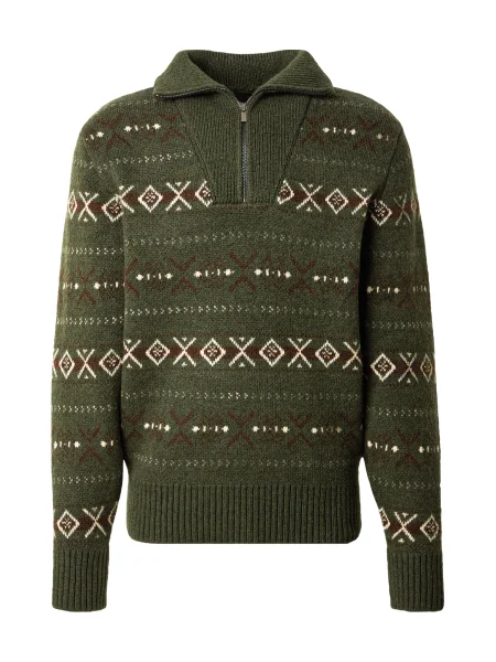 MUSTANG Svetr hnědá / khaki bílá