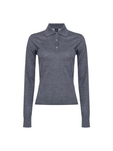 Dzianinowe haftowane polo Pinko z długim rękawem szare