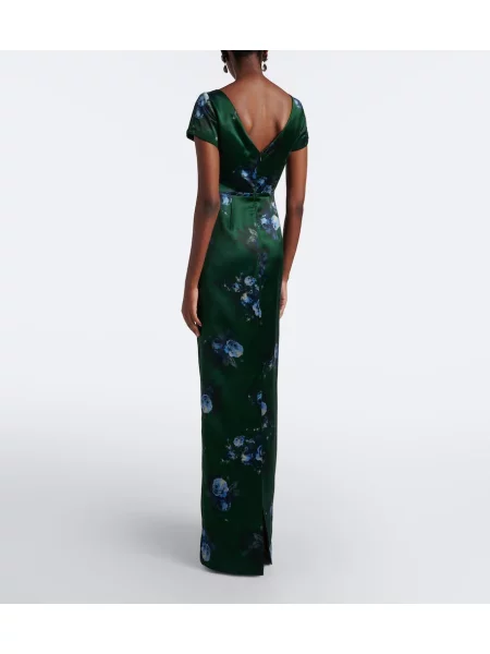 Cu centură rochie Erdem din satin cu model floral verde