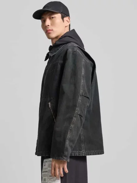 Kurtka w tkaninie stylizowanej na denim z wykładanym kołnierzem Mm6 Maison Margiela czarna