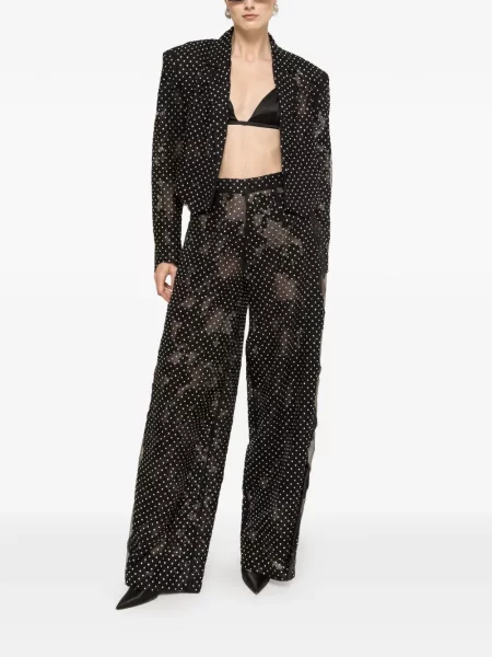 Pantaloni palazzo Nissa din dantelă negru