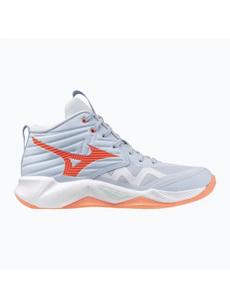 Încălțăminte de volei pentru femei Mizuno Wave Momentum Pro Mid blue finch/lava orange/flamingo coral albastru