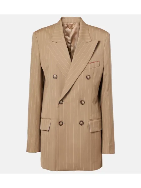 Sacou Victoria Beckham de lână cu dungi bej