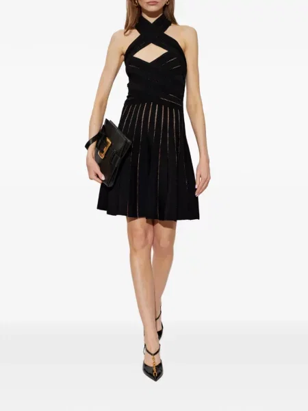 Rochie mini Balmain tricotate cu gât halter negru