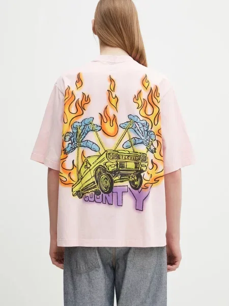 Marcelo Burlon tricou din County Flame Boxy T-Shirt Pink Red barbati roz cu imprimeu roșu