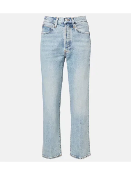 Proste jeansy Frame z wysoką talią o krotszym kroju niebieskie