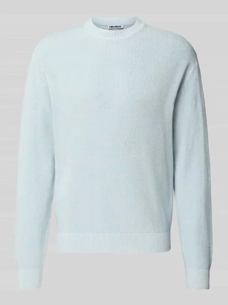 Sweter dzianinowy z czystej bawełny o kroju regular fit Review błękitny