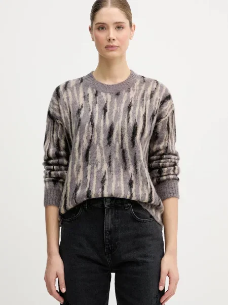 Pulover z dodatkom moherja Sisley siva