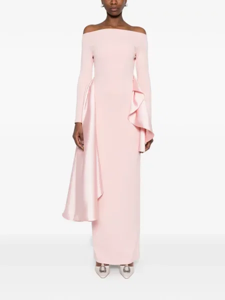 Rochie maxi Solace London cu volane lungă de costum roz
