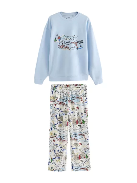 Next Pijama lungă albastru deschis / roșu / negru alb
