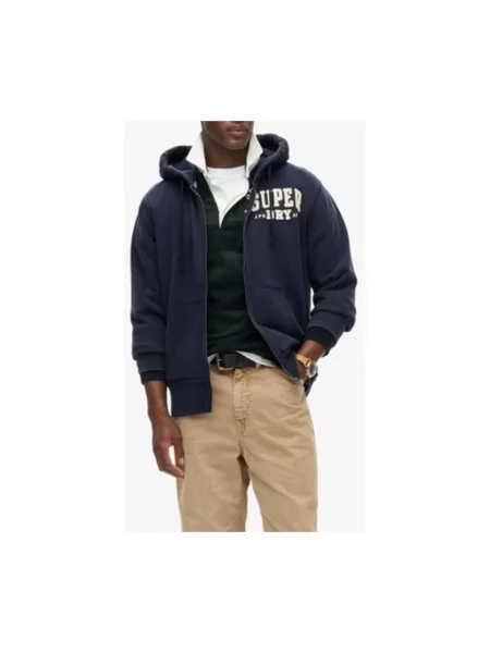 Bluza z kapturem Superdry z kapturem z nadrukiem niebieska