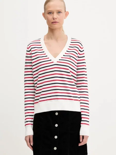 Tommy Jeans pulover bombažen bela