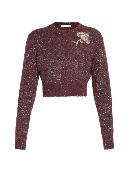Cardigan Erdem cu paiete cu model floral roșu
