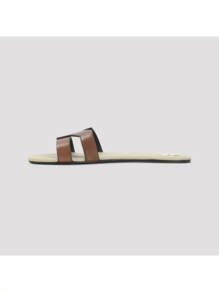 Klapki Saint Laurent skórzane brązowe