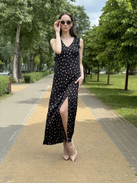 CAT ORANGE Сукня максі Віскоза/поліамід чорний