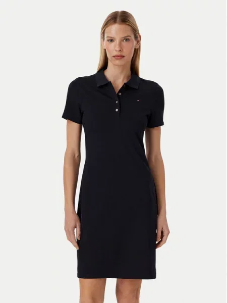 Tommy Hilfiger Každodenné šaty Slim Pique Polo Dress Ss modrá