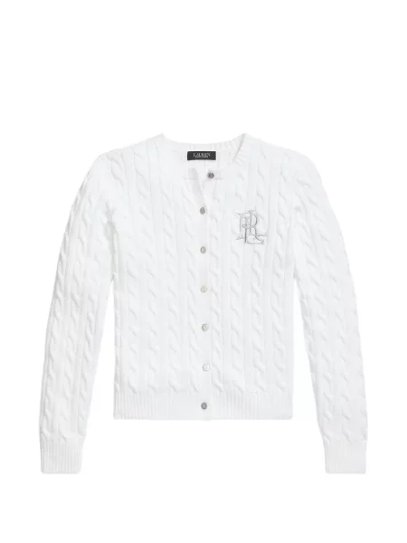 Cardigan Lauren Ralph Lauren cu broderie tricotate alb