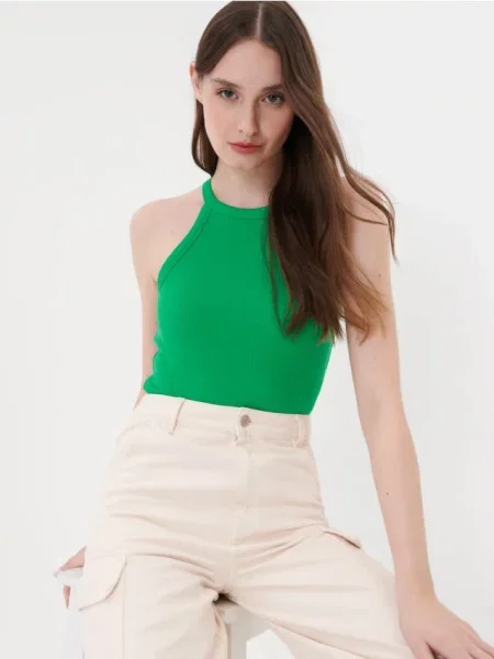 Топ із трикотажу в рубчик свіжий зелений