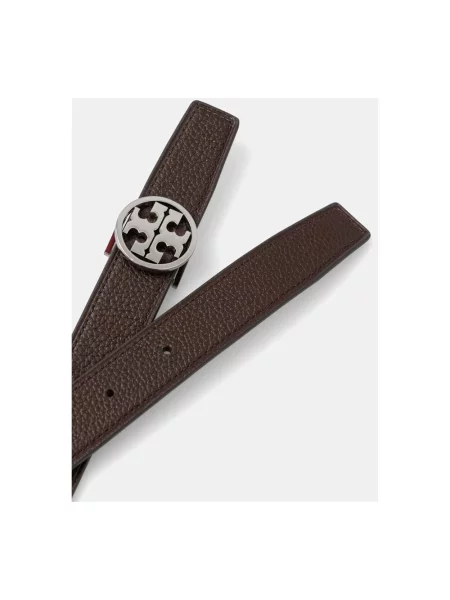Pasek Tory Burch skórzany z paskiem dwustronny brązowy