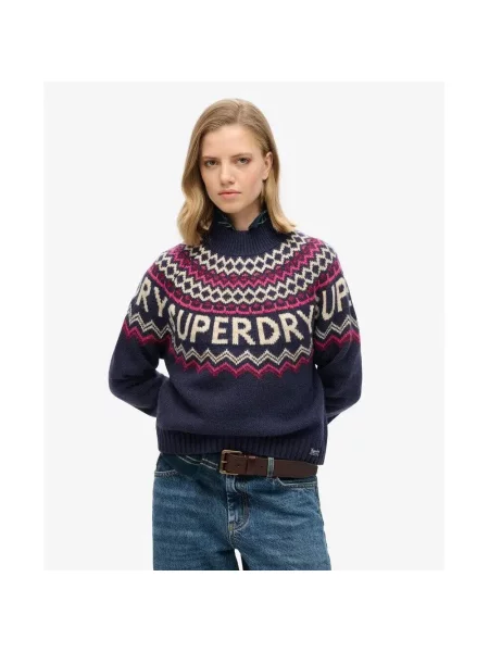 Wzorzysty sweter jacquard Superdry niebieski