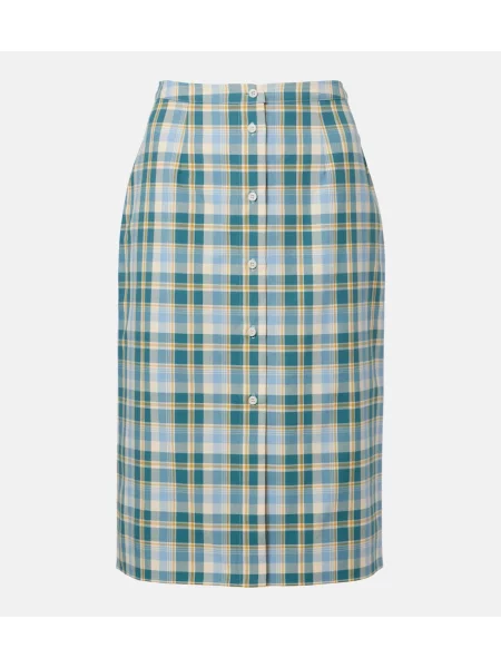 Fustă tip creion Prada în carouri din poplin albastru