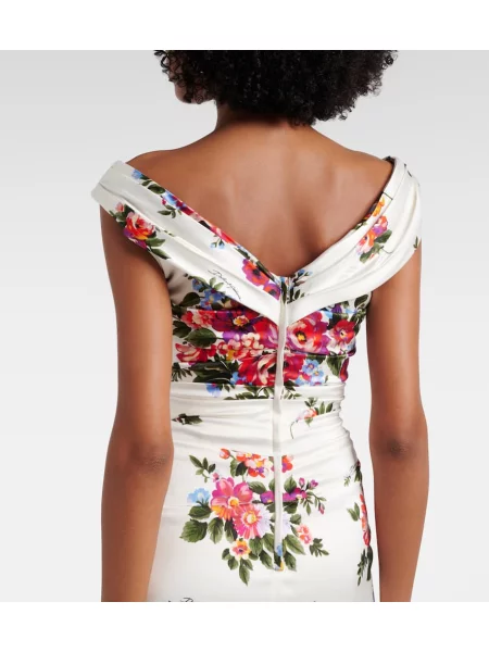 Rochie midi Dolce&gabbana din satin cu model floral drapată alb