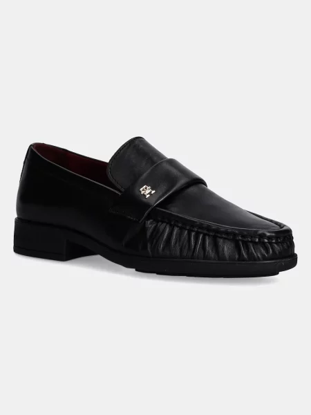 Кожени мокасини Tommy Hilfiger LOAFER SOFT NAPPA PLEATED TOE с равна подметка черно