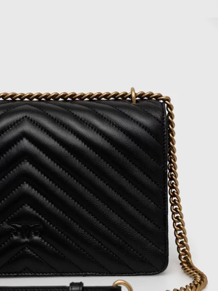 Pinko чанта crossbody дамска от кожа черно