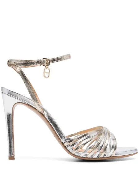 Sandale Twinset din piele argintiu