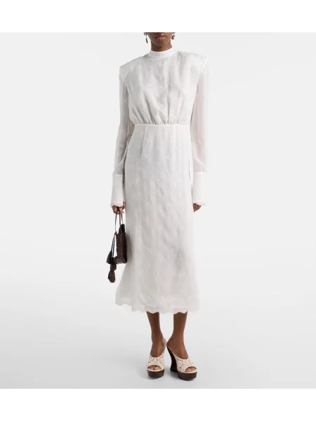 Rochie midi Magda Butrym cu broderie de lână alb