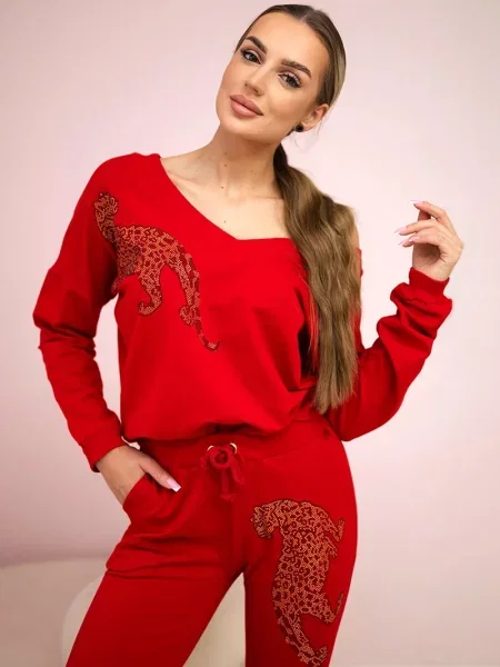 Komplet dresowy Kesi z cyrkoniami czerwony