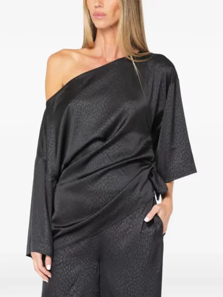 Top Jbq cu model leopard din jacard cu un umăr gol negru